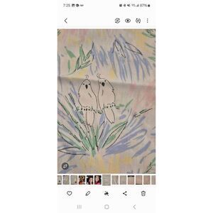 Fabric, White & Pastel Colors Cockateil Birds Cotton 45" wide x 1/3 yd